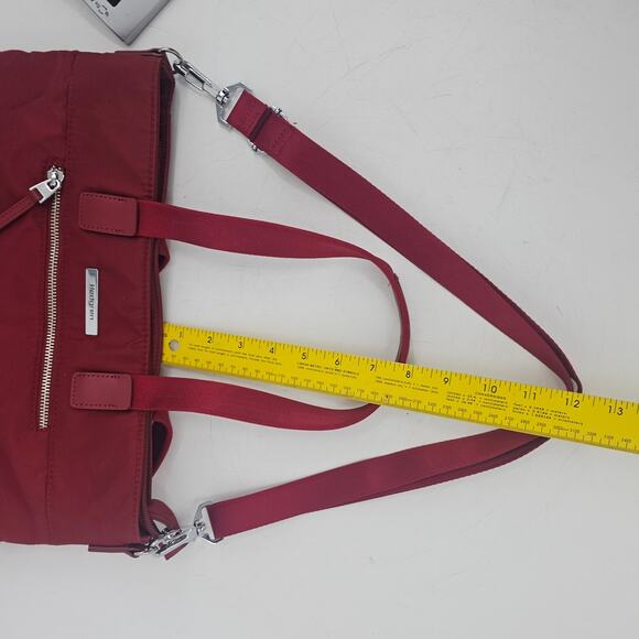 Hedgren Aura Glaze Red Water Resistant Tote Handbag Nylon Crossbody - Picture 16 of 16